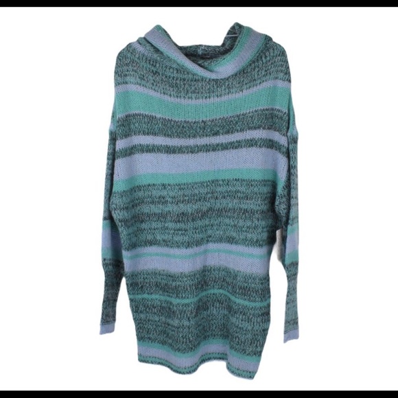 FREE PEOPLE Womens Light Blue Stripe Tunic Sweater - Picture 2 of 4